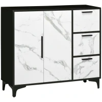 HOMCOM Dulap modern de depozitare cu dulap cu 2 usi, 3 sertare pentru living, birou, alb(m-1)
