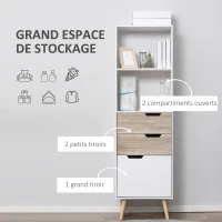 HOMCOM Meuble de rangement sur pied colonne bibliothèque étagère et 3 tiroirs style scandinave blanc et aspect bois 50 x 39 x 169,5 cm(m-4)