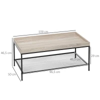 HOMCOM Table Basse rectangulaire 2 Niveaux avec étagère en métal perforée et Plateau en Bois -Industriel - 100 x 50 x 46,5 cm(m-3)