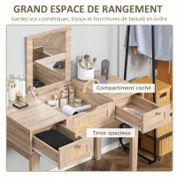 HOMCOM Coiffeuse table de maquillage avec miroir rabattable design bohème 2 tiroirs 2 en 1 bureau - 100 x 46 x 78,5 cm(m-6)