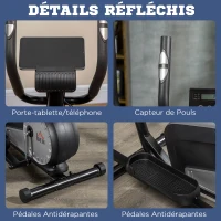 HOMCOM Vélo elliptique 2 en 1 vélo d'appartement écran LCD Multifonction Hauteur & résistance réglable Acier Noir(m-8)