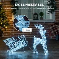 Outsunny Renne et traineau lumineux décoration de Noël 120 LED -  90 x 30 x 60 cm(m-4)