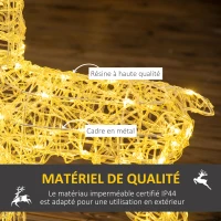 Outsunny Renne lumineux décoration de Noël 80 LED avec 4 piquets de fixation - 50 x 40 x 90 cm(m-6)