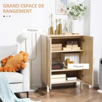 HOMCOM Buffet haut meuble de rangement design bohème double portes avec 3 étagères en cannage - 73 x 41 x 102 cm(m-7)