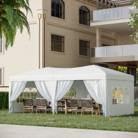 Outsunny Gazebo Pieghevole da Giardino 6x3 m con 6 Pannelli Laterali Bianco(m-10)