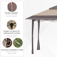 Outsunny Gazebo da Giardino Pieghevole 3.9x3.9m in Metallo, Gazebo Portatile con Borsa da Viaggio, Cachi(m-5)