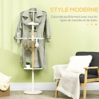 HOMCOM Valet de Nuit Multifonctionnel Porte-Manteau sur pied portant à vêtements manteau chapeaux sacs en bois et métal hauteur 152 cm - blanc(m-4)