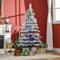 HOMCOM Sapin de Noël Artificiel enneigé 150H cm Lumineux LED x 150 Multicolore 351 Branches Vert Blanc(m-2)