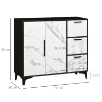 HOMCOM Dulap modern de depozitare cu dulap cu 2 usi, 3 sertare pentru living, birou, alb(m-3)