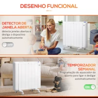 HOMCOM Aquecedor Elétrico 1500W Aquecedor Convector com Ecrã LCD 4 Modos Termostato Temporizador e 4 Rodas 67x31x68cm Branco(m-6)