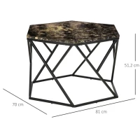 HOMCOM Table basse hexagonale avec plateau MDF aspect marbre et piètement graphique en métal noir - dim. 81L x 70l x 51,2H cm(m-3)
