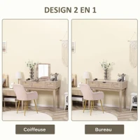HOMCOM Coiffeuse table de maquillage avec miroir rabattable design bohème 2 tiroirs 2 en 1 bureau - 100 x 46 x 78,5 cm(m-5)
