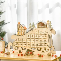 Kalendarz adwentowy kalendarz bożonarodzeniowy 24 szufladki z oświetleniem LED kształt sani MDF(m-9)