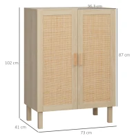 HOMCOM Buffet haut meuble de rangement design bohème double portes avec 3 étagères en cannage - 73 x 41 x 102 cm(m-3)