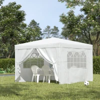 Outsunny Gazebo da Giardino 3x3m Pieghevole e Impermeabile con Pannelli Laterali, Bianco(m-2)