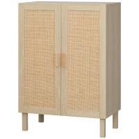 HOMCOM Buffet haut meuble de rangement design bohème double portes avec 3 étagères en cannage - 73 x 41 x 102 cm(m-11)