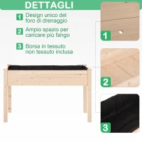Outsunny Letto per Orto Rialzato, Orto Urbano Pensile Tavolo Porta Piante con Fodera in Tessuto per Giardino, 122.5x56.5x76cm, Legno(m-7)
