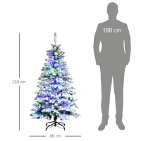 HOMCOM Sapin de Noël Artificiel enneigé 150H cm Lumineux LED x 150 Multicolore 351 Branches Vert Blanc(m-3)