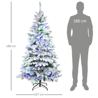 HOMCOM Sapin de Noël Artificiel Lumineux 180 cm arbre de Noël enneigé avec 10 modes d'éclairage Multicolore 585 Branches pour Maison, Magasin Vert(m-3)
