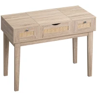 HOMCOM Coiffeuse table de maquillage avec miroir rabattable design bohème 2 tiroirs 2 en 1 bureau - 100 x 46 x 78,5 cm(m-10)