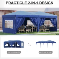 Outsunny Gazebo Pieghevole da Giardino Esterno con 6 Pannelli Laterali 6x 3x 2,55m(m-4)