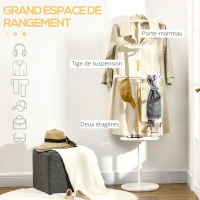 HOMCOM Valet de Nuit Multifonctionnel Porte-Manteau sur pied portant à vêtements manteau chapeaux sacs en bois et métal hauteur 152 cm - blanc(m-5)
