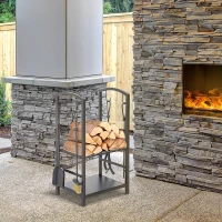 HOMCOM® STOJAK NA DREWNO KOMINKOWE REGAŁ Z NARZĘDZIAMI Czarny(m-2)