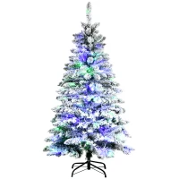 HOMCOM Sapin de Noël Artificiel enneigé 150H cm Lumineux LED x 150 Multicolore 351 Branches Vert Blanc(m-11)