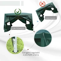 Outsunny Gazebo 3x3 m da Giardino Impermeabile con Pannelli Laterali Pieghevoli, Verde(m-5)