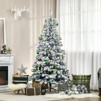 HOMCOM Sapin de Noël Artificiel Lumineux 180 cm arbre de Noël enneigé avec 10 modes d'éclairage Multicolore 585 Branches pour Maison, Magasin Vert(m-2)
