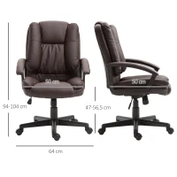HOMCOM Mid Back Executive Office Chair, Faux Leather Computer Desk Chair with Swivel, Double-Tier Padding, Arm, Wheels, Brown(m-3)