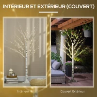 HOMCOM Arbre lumineux LED - décoration lumineuse blanc chaud - 96 LEDs - usage intérieur - 150 cm - décoration de noël chambre maison blanc(m-7)