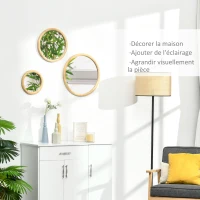 HOMCOM Lot de 3 Miroir Rond Miroir mural avec Cadre en Bois pour Chambre, Salle de Bain Ø 25,4 cm 35,6 cm et 45,7 cm(m-4)