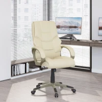 Homcom Cream Office Chair, High Back PU Leather Height Adjustable-W/ Gold Effect(m-12)