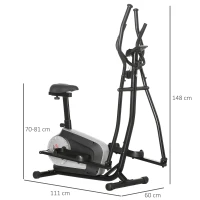 HOMCOM Vélo elliptique 2 en 1 vélo d'appartement écran LCD Multifonction Hauteur & résistance réglable Acier Noir(m-3)