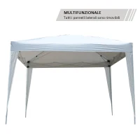 Outsunny Gazebo da Giardino 3x3m Pieghevole e Impermeabile con Pannelli Laterali, Bianco(m-4)