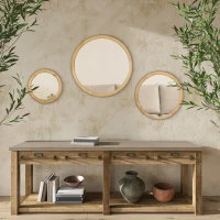 HOMCOM Lot de 3 Miroir Rond Miroir mural avec Cadre en Bois pour Chambre, Salle de Bain Ø 25,4 cm 35,6 cm et 45,7 cm(m-2)