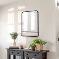 HOMCOM Oglinda de perete patrata moderna cu raft de depozitare, oglinzi 70 x 50 cm pentru sufragerie, dormitor, negru(m-10)
