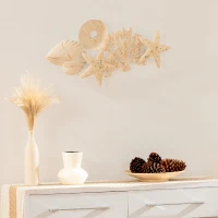 HOMCOM Decoração de Parede de Metal 3D com Conchas Estrela do Mar Coral 66x30,5cm Arte de Parede Bege(m-2)