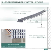 Outsunny Tenda da Sole a Bracci per Esterno con Manovella, Metallo e Poliestere, 3x2.5m Blu e Bianco(m-8)