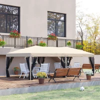 Outsunny Gazebo da Giardino 3x6 m Pieghevole e Impermeabile con Zanzariera e Borsa da Trasporto Inclusa, Beige(m-10)