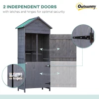 Outsunny Sopron de gradina 89 x 50 cm, din lemn pe 4 niveluri, cu 3 rafturi, Usi duble cu blocare, gri inchis(m-5)