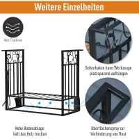 Stojak na drewno kominkowe HOMCOM z akcesoriami, regał na drewno, podstawka na drewno kominkowe, narzędzia kominkowe, Stal Czarny 75 x 30 x 60 cm(m-5)