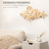 HOMCOM Decoração de Parede de Metal 3D com Conchas Estrela do Mar Coral 66x30,5cm Arte de Parede Bege(m-4)