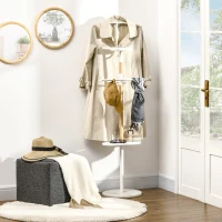HOMCOM Valet de Nuit Multifonctionnel Porte-Manteau sur pied portant à vêtements manteau chapeaux sacs en bois et métal hauteur 152 cm - blanc(m-2)