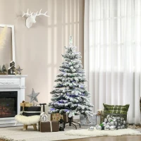 HOMCOM Sapin de Noël Artificiel enneigé 150H cm Lumineux LED x 150 Multicolore 351 Branches Vert Blanc(m-10)