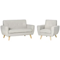 HOMCOM Ensemble de Canapé 2 pcs Mobilier de Salon Canapé 2 Places + Fauteuil Meuble de Salon Sofa de Salon Maison Salle de Séjour Intérieur Tissu de Lin Gris(m-1)
