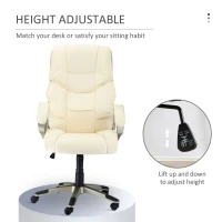 Homcom Cream Office Chair, High Back PU Leather Height Adjustable-W/ Gold Effect(m-4)
