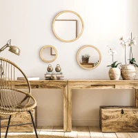 HOMCOM Lot de 3 Miroir Rond Miroir mural avec Cadre en Bois pour Chambre, Salle de Bain Ø 25,4 cm 35,6 cm et 45,7 cm(m-6)