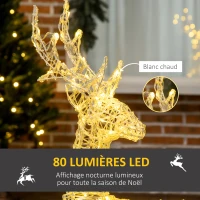 Outsunny Renne lumineux décoration de Noël 80 LED avec 4 piquets de fixation - 50 x 40 x 90 cm(m-4)